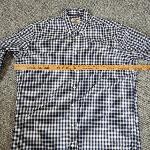 LL Bean Button Down‎ Men's L Reg Slighlty Fitted Cotton Blue Plaid Sleeve - Picture 4 of 7